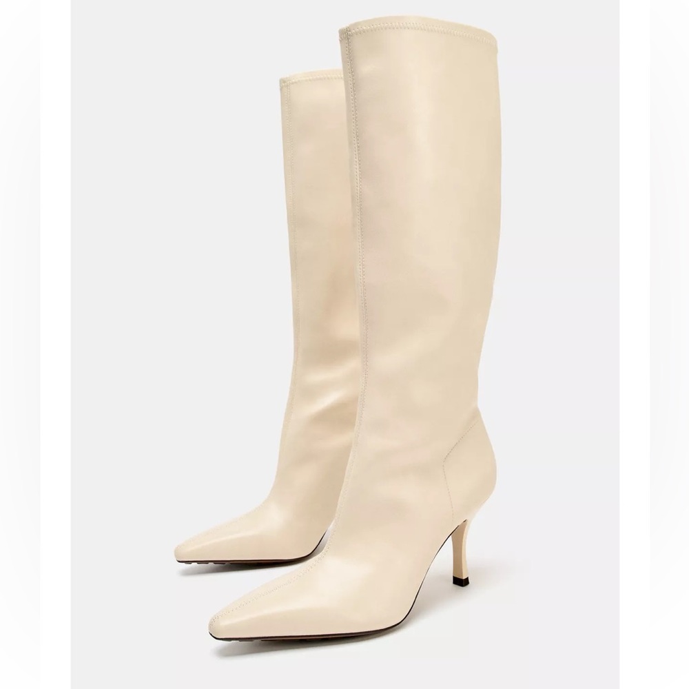 Zara NWT bone cream color knee high boots heeled boots SIZE 40